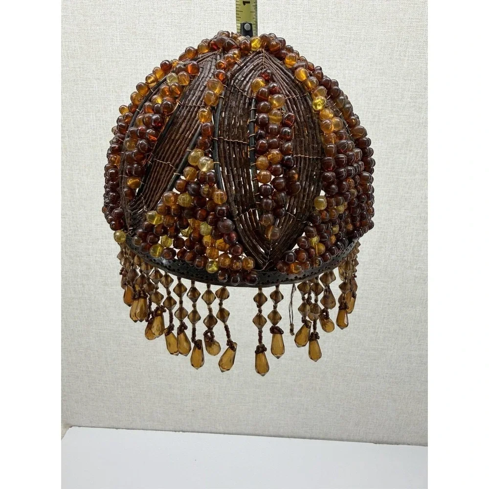 Vintage‎ Amber Beaded Lamp Shade Hanging Fringe Boho Style